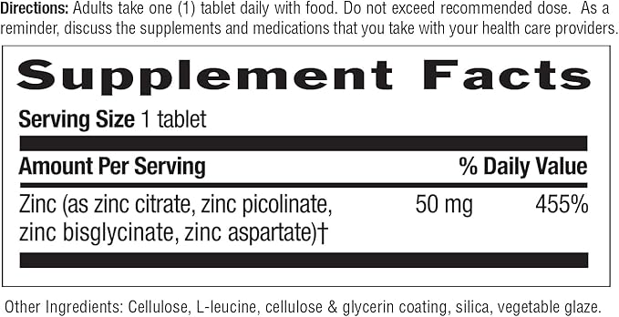 Country Life Target-Mins Zinc 50 mg 180 Tablets - Zinc Supplements for Immune Health - Zinc 50mg - Zinc Support
