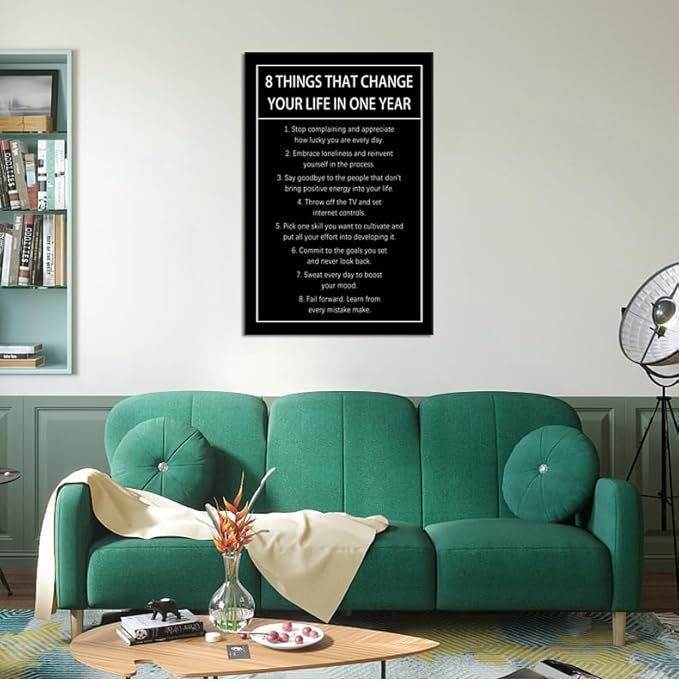 Inspirational Wall Decor 8 Things That Change Your Life In One Year Motivational Canvas Wall Art Quotes Poster Print Artwork for Office Living Room Painting Stretched and Framed [24''Wx 36''H]