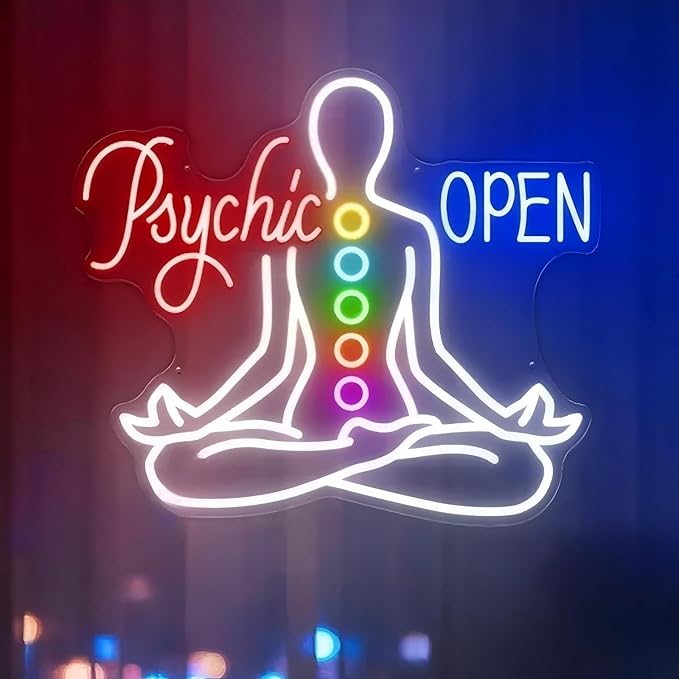Psychic Open Neon Sign Charka Neon Light, Yoga Led Sign, Exercise Room Wall Decor, Buddha Lotus, Pilates Studio Art Meditation Room Wall Art Yoga Lover Gift, Psychic Chakras Healing Exercise