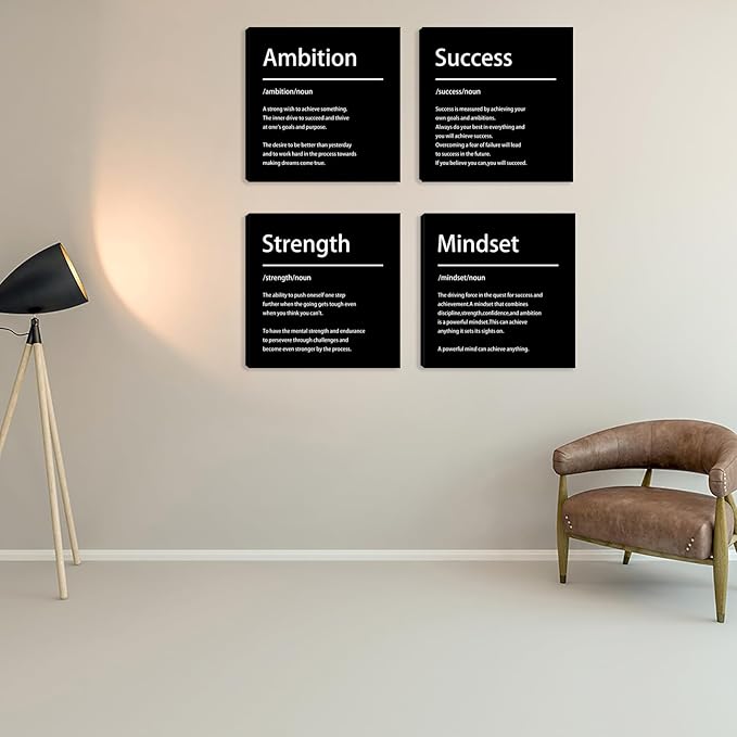 Azrosap Inspirational Canvas Wall Art for Bedroom Motivational Wall Decor for Office Living Room Wall Painting Picture Framed Poster Artwork Wall Decorations Art Prints Office Decor 12"x12"x4pcs