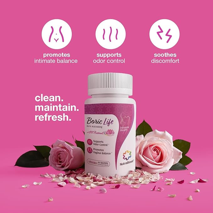 NutraBlast Boric Acid Vaginal Suppositories - 100% Pure Made in USA - Boric Life Intimate Health Support (14 Count)