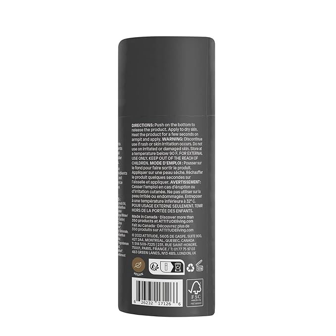 ATTITUDE Natural Deodorant, Aluminum-free, Odor Control & Long Lasting, Nourishing Ingredients, Castor, Jojoba Oils, Baking Soda-free, EWG Verified, For Men & Women, Peppermint & Sweet Orange, 3 Oz