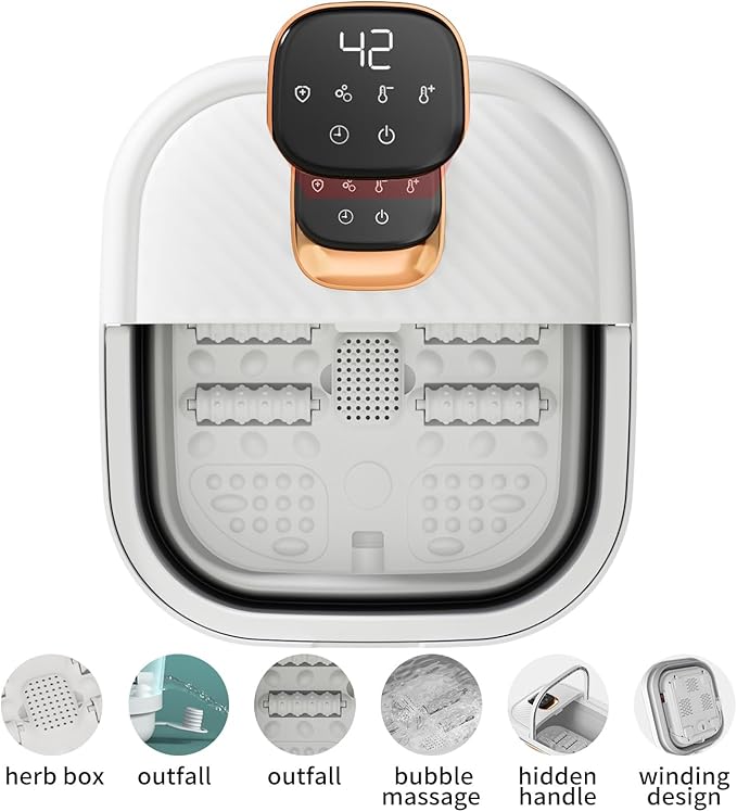 Collapsible Foot Spa with Heat, Touchscreen, Foldable Foot Bath Massager with Temperature Control, Foot Massage Rollers, Pedicure Spa for Home, Office, Relaxation, Gift for Men & Women