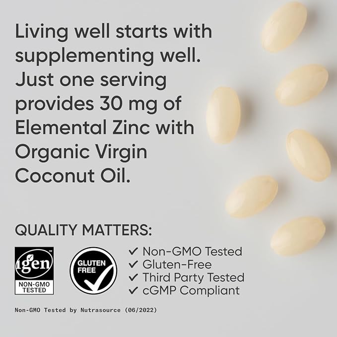 Sports Research® Zinc Picolinate 30mg with Organic Coconut Oil - Zinc Supplement for Healthy Immune & Enzyme Function - Non-GMO Tested & Gluten-Free - 90 Liquid Softgels