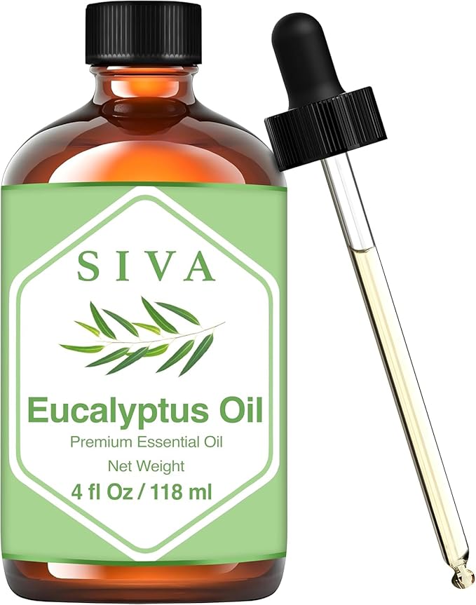 SIVA Eucalyptus Essential Oil - 4 Fl Oz – Natural Eucalyptus Oil - for Diffuser, Face, Skin Care, Aromatherapy, Hair Care, Scalp and Body Massage - with Dropper