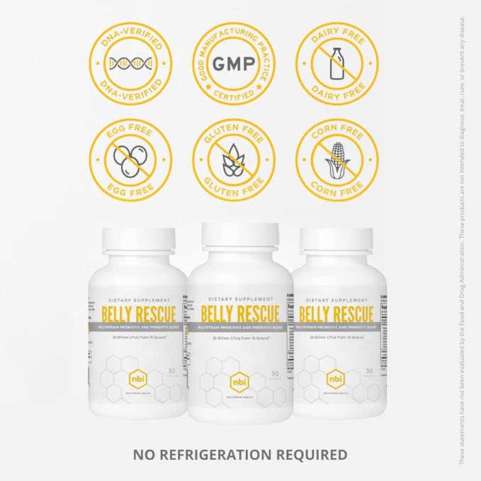 Belly Rescue: Probiotics & Prebiotics Blend for Women & Men, Once Daily for Digestive, Skin, and Immune Health, Shelf Stable
