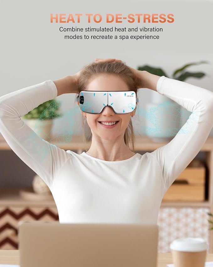 Eye Massager with Heat, 7 Massage Modes, Eye Mask, Birthday Gifts for Women, Men, Friend, Mom and Dad, Sleep Mask for Relax, Migraine Relief, Reduce Strain, Improve Sleep, White