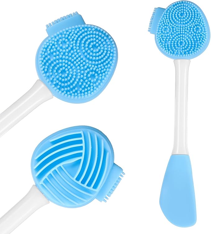 Blue Face Scrubber, Silicone Face Mask Brush Manual Facial Cleansing Brush Faces Exfoliator Scrubber Exfoliating Lip Brushes Facial Skin Care Tool for Makeup Residues Removal Blackheads Whiteheads