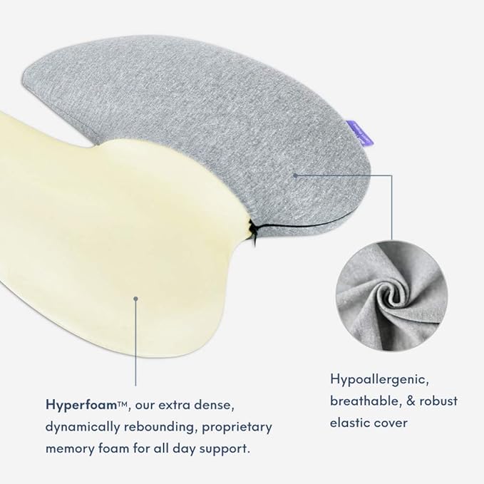 C CUSHION LAB Extra Dense Lumbar Pillow - Patented Ergonomic Multi-Region Firm Back Support for Lower Back Pain Relief - Lumbar Support Cushion with Strap for Office Chair, Car, Sofa, Plane - Grey