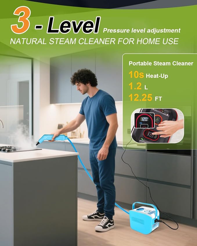 Steam Cleaner for Home, 10s Heat-Up, 4.5BAR High Pressure Portable Steamer for Cleaning, 3 Levels Adjustable Pressurized Handheld Steam Cleaner for Car, Grease,Tile, Dirt, Grout, Bed bugs, Blue