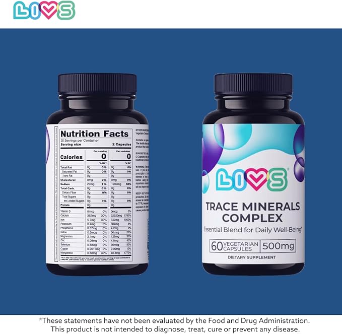 Trace Mineral Complex – 500mg Vegetarian Capsules | 11 Essential Trace Minerals for Immune, Cellular & Electrolyte Support | Daily Magnesium Supplement with Zinc, Potassium, Calcium – 120 Count