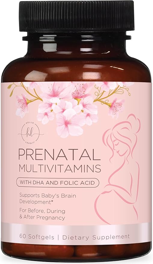 Prenatal Vitamins For Women With Folic Acid, DHA & Iron - Women's Prenatal Multivitamin, Essential Pre Natal Vitamins with Folate, Omega 3, D3, B12, Pregnancy Supplement for Mom & Baby - 60 Softgels