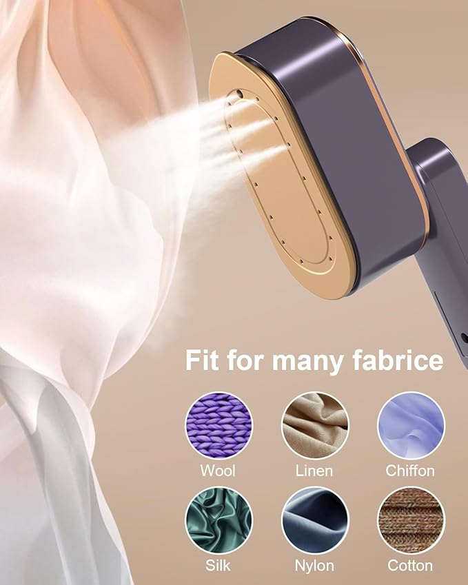 Travel Steamer Iron for Clothes - 1200W Handheld Size Portable Travel Steamer, 3 Steam Levels Clothes Steamer with LCD Screen, 10S Fast Heat-up Steamer for Dress Shirt Home Travel (Gray Purple)