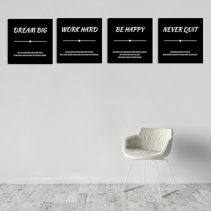 Motivational Wall Decor Office Wall Decor Inspirational Wall Art Decor Canvas Wall Paintings 4 Pieces Framed Quotes Posters Picture Artwork Living Room Bedroom Home Decoration 12"x12"x4pcs