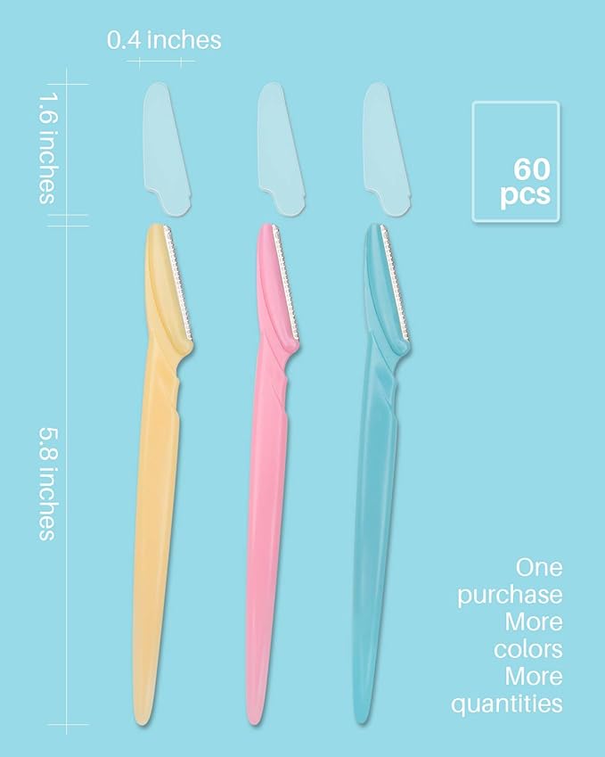 Dermaplane Razor, 60 Pcs Face Razors for Women and Men, Multipurpose Eyebrow Razor, Dermaplaning Tool for Face by MoHern， Multi-Color