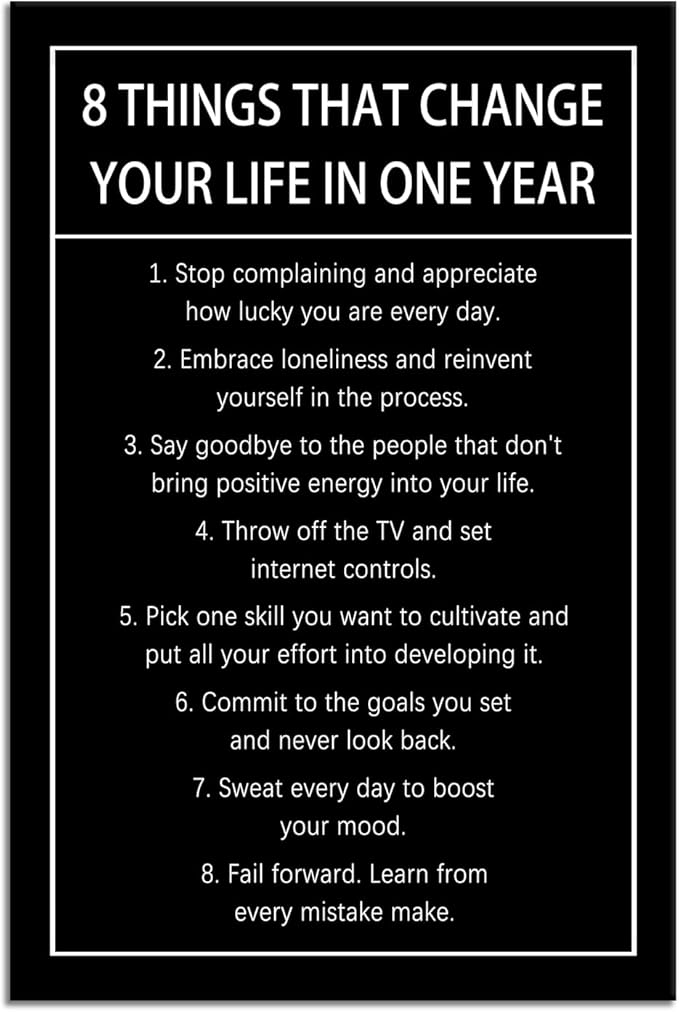 Inspirational Wall Decor 8 Things That Change Your Life In One Year Motivational Canvas Wall Art Quotes Poster Print Artwork for Office Living Room Painting Stretched and Framed [24''Wx 36''H]