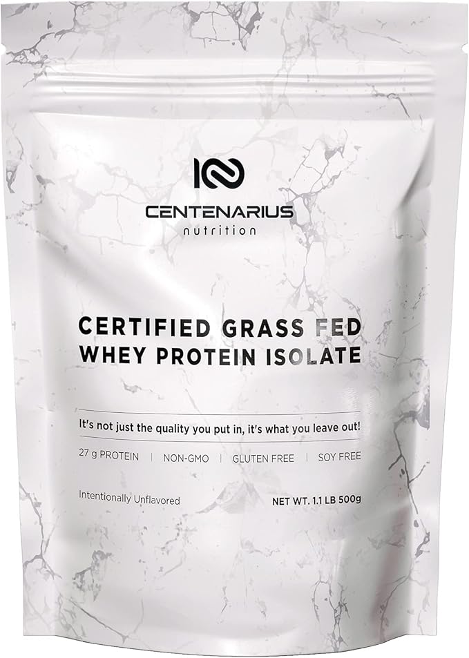 Centenarius Nutrition Grass Fed Whey Protein Unflavored Powder 500g with Natural Amino Acids for Optimized Muscle Growth, Recovery & Efficiency - Cold-Filtered, No Additives or Hormones