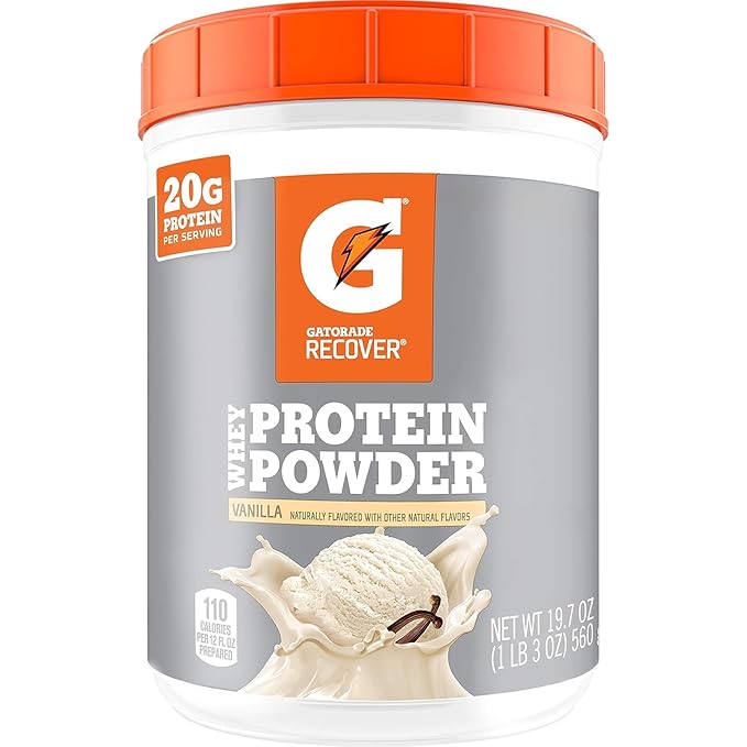 Gatorade Whey Protein Powder, 20 Servings Per Canister, 20 g of Protein Per Serving, Vanilla, 19.7 Oz