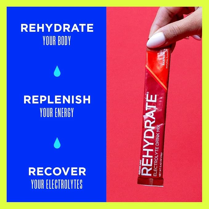 AdvoCare Rehydrate Electrolyte Drink Mix - Hydration & Recovery Drink with Sodium, Potassium & More - Red Raspberry - 15 Hydration Packets