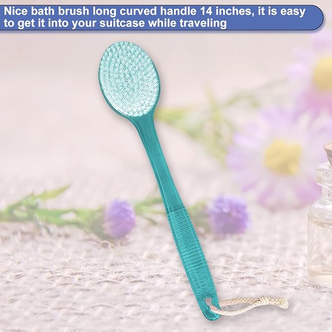 Back Brush for Shower, 14-inch Long Handle Medium Stiff Bristles Bath Scrubber for Men Women Body Exfoliating and Brushing - 2 Packs Blue