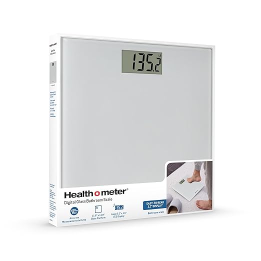 Health o meter Compact Digital Glass Bathroom Scale – 500 lb Capacity, 4 Load Cells, 3.2" LCD Display, Tempered Glass Platform, Auto Shut-Off, Low Battery Indicator, Non-Skid Feet, 5-Year Warranty