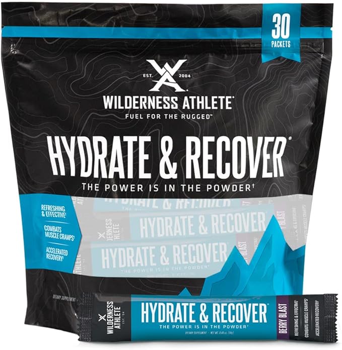 Wilderness Athlete - Hydrate & Recover | Liquid Hydration Packets Electrolyte Drink Mix - Recover Faster with Bcaas - 30 Single Serving Hydrate Packets (Berry Blast),0.49 Ounce (Pack of 30)