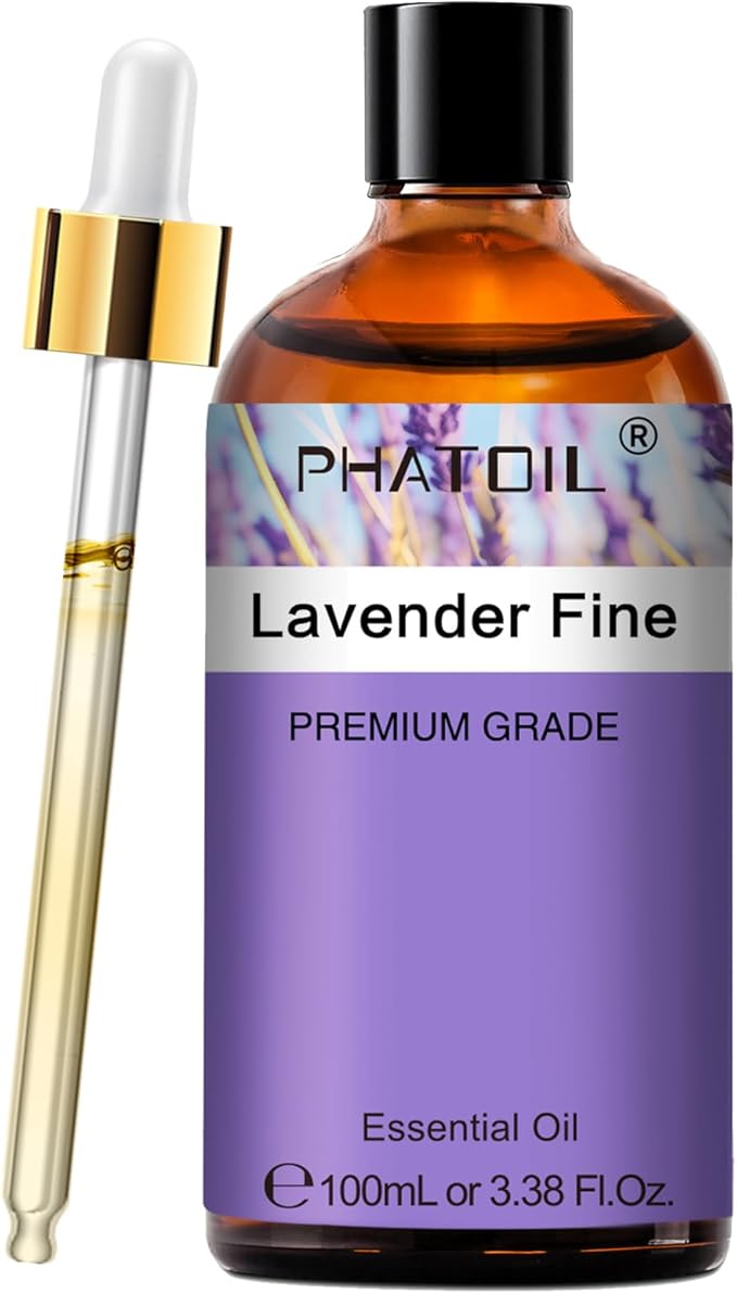 Lavender fine Essential Oil, Pure Premium Natural Oil for Hair Care, Body Skin Care, Aromatherapy, DIY Candle, Soap Making 3.38Fl Oz