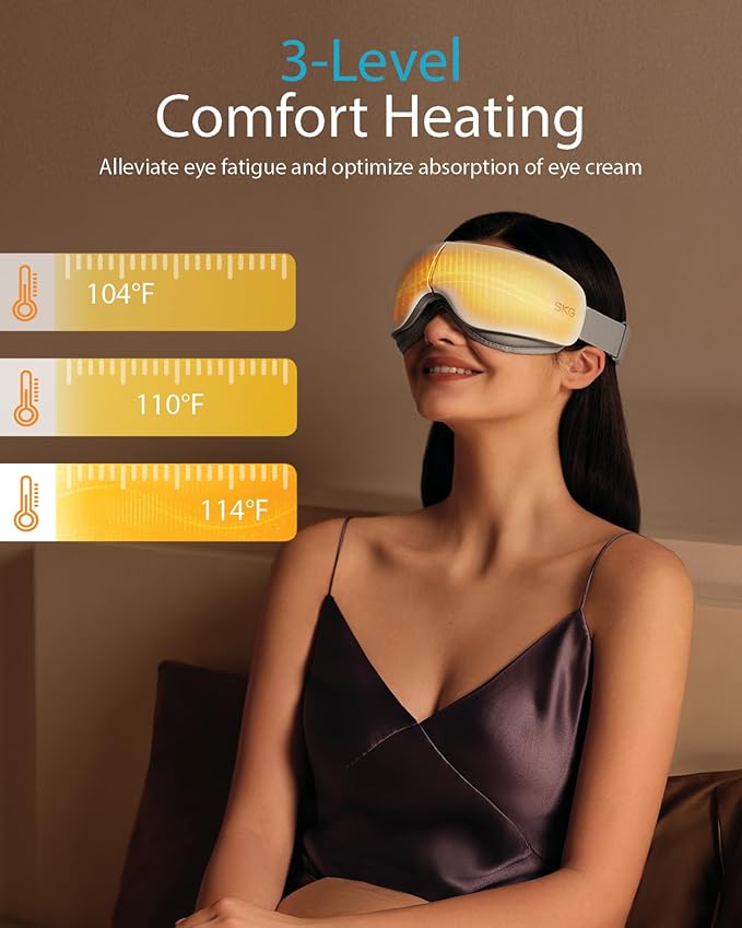 SKG Heated Eye Massager, Portable Eye Mask for Relax & Eye Strain Relief, Bluetooth Massaging Eye Massager Ideal for Mom, Dad, Women, Men