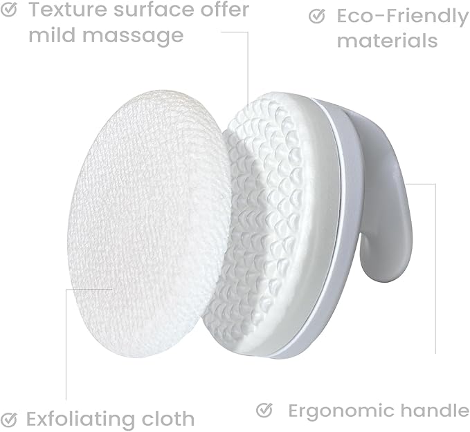 Deep Clean Body Scrubber with Ergonomic Handle | Exfoliating Shower Brush for Gentle, Deep Cleaning & Improved Circulation, White, 1 Pack