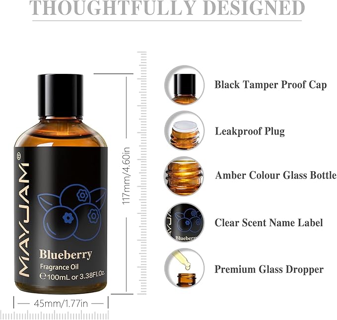 100ML/3.38FL.OZ Blueberry Fragrance Oils with Glass Dropper, Essential Oils for Diffusers for Home, Long Lasting Scented Oils for Diffusers Soap Candle Making