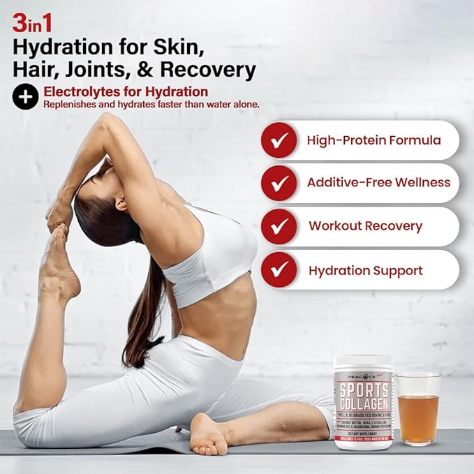 Sports Collagen Electrolytes Powder, 12.42 oz - Grass Fed Bovine & Wild Fish Hydrolyzed Type I, II, III Multi Collagen Peptides for Electrolyte Drinks, Unflavored Protein Powder with BCAA, Magnesium