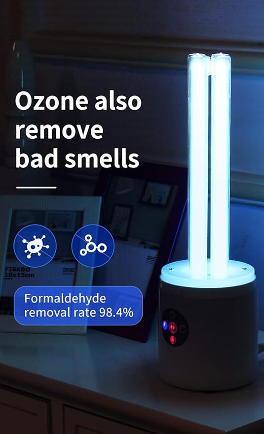 UV Light Sanitizer, 55w 254nm UVC Lamp for Room Surface Disinfection, Kills Bacteria Molds Dust Mites up to 750 sqft, Home/School/Hotel/Travel, 1Y warranty (Pink Ozone Free)