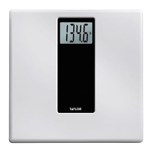 Taylor Digital Glass Bathroom Scale for Body Weight, 400 lb Capacity, Durable Tempered Glass Platform and Easy to Read, White