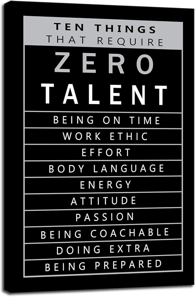 Inspirational Positive Quotes Ten Things That Require Zero Talent Motivational Office Wall Decor Poster Print Artwork Paintings for Bedroom Home Living Room Decor Framed Ready to Hang[12" W X 18" H]