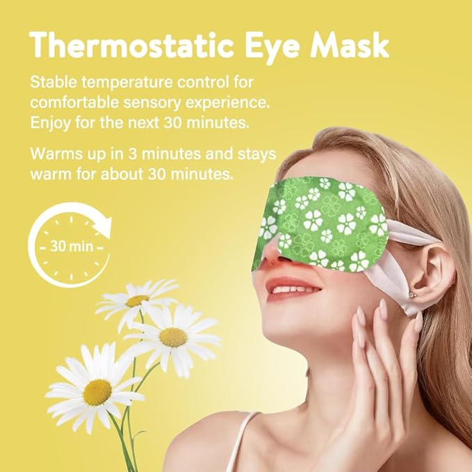 Minidiva Steam Eye Mask for Dry Eyes – Self-Heating Spa Warm Compress, Disposable Sleep Mask to Relieve Dark Circles, Fatigue & Stress (30, Chamomile)
