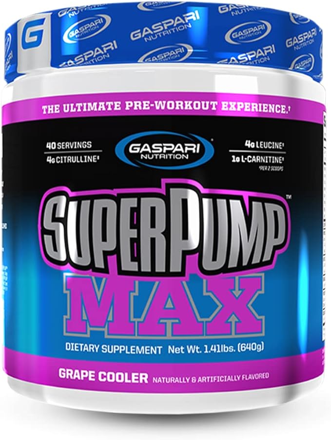 Gaspari Nutrition SuperPump MAX, The Ultimate Pre Workout Powder, Sustained Energy Preworkout, Nitric Oxide Booster, Muscle Growth, Recovery & Replenishes Electrolytes (Grape Cooler)