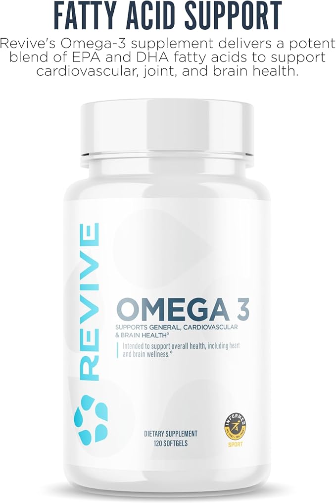 Revive MD Omega 3 Fish Oil Supplements for Men & Women - Omega 3 Softgels with EPA & DHA Fatty Acids for Healthy Skin & Joints, Heart & Brain Support - Vegan-Friendly, Gluten-Free - 120 Softgels