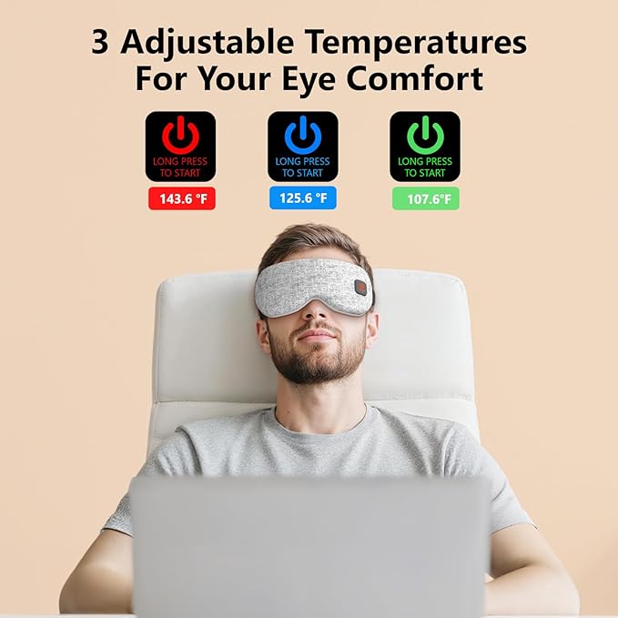 Heated Eye Mask Cordless for Dry Eyes with Replaceable Shell,Buit-in 1000mAh Battery, Eye Relief, Improved Sleep, Light Blocking Warm Eye Compress Washable Eye Heating pad for Travel Family,Best Gift