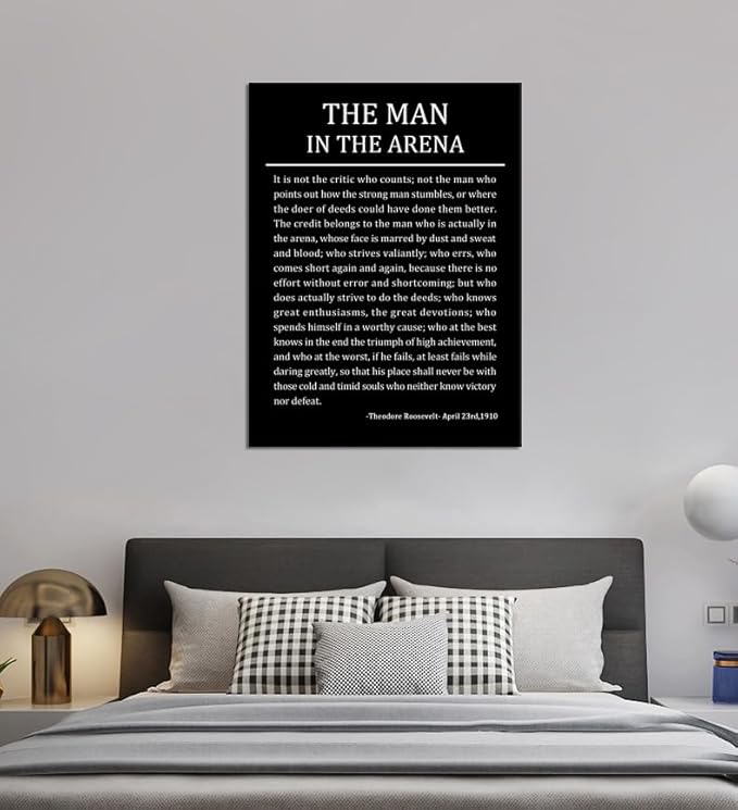 Inspirational Canvas Wall Art for Office The Man In The Arena Motivational Poster Theodore Roosevelt Quotes Prints Artwork for Living Room Home Decor Painting Stretched and Framed [30''Wx 40''H]