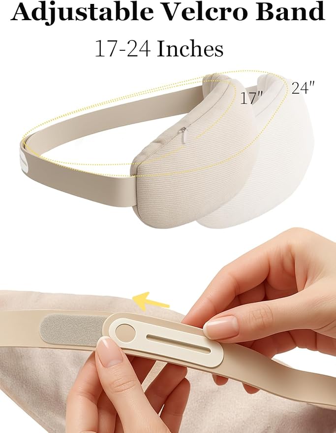 Cordless Heated Eye Mask, Warm Eye Compress for Dry Eyes, Light Blocking Heat Eye Mask for Women Men, Washable Eye Heating Pad for Travel, Dry Eyes, Blepharitis, Sinus Migraine (Beige White)