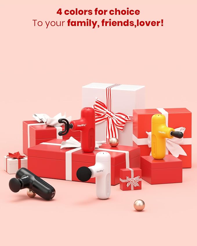 Super Mini Massage Gun Deep Tissue with 5 Speeds, Small Travel Size Percussion Muscle Massager for Pain Relief with 4 Attachments, Handheld Portable Massager Gun for Man & Women, Red