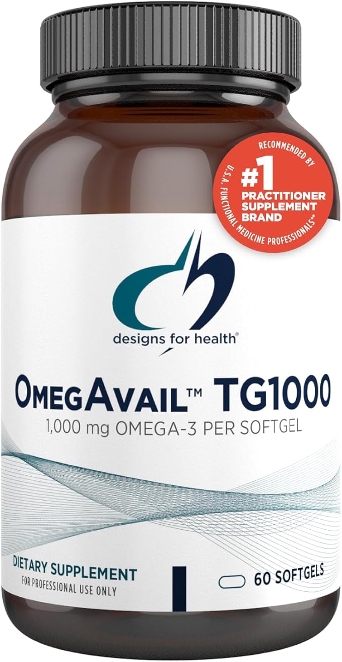 Designs for Health OmegAvail TG1000 - TG (Triglyceride) Fish Oil Supplement with EPA/DHA - Highly Concentrated 1000mg Omega-3 Per Softgel - Natural Lemon Flavor + No Fishy Aftertaste (60 Softgels)