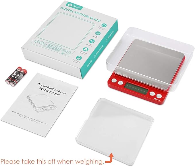 AMIR Upgraded Digital Kitchen Scale, 500g Mini Pocket Jewelry Scale, Cooking Food Scale with Back-Lit LCD Display, 2 Trays, 6 Units, Auto Off, Tare, Stainless Steel (Batteries Included)