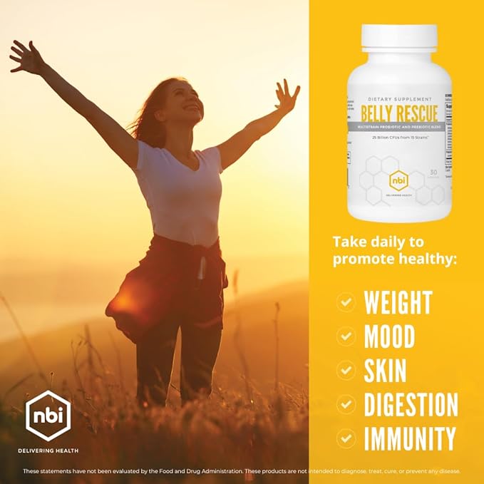 Belly Rescue: Probiotics & Prebiotics Blend for Women & Men, Once Daily for Digestive, Skin, and Immune Health, Shelf Stable