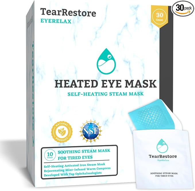 TearRestore Heated Eye Mask | EyeRelax Mint-Infused Warm Compress For Dry Eyes | Self Heating Steam Eye Mask for Stye Eye Treatment | Moist Heat Compress for Eyes, No Microwave (30 Count)