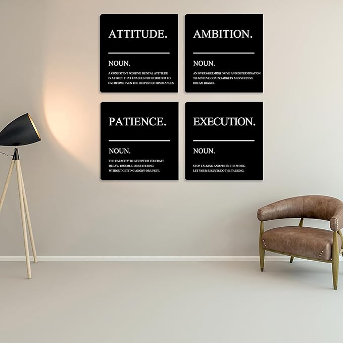 Azrosap Inspirational Canvas Painting Wall Art Ambition Quotes Prints Framed Poster Positive Quotes Wall Picture for Men Women Bedroom Living Room Home Office Decor Decorations 12"x12"x4pcs