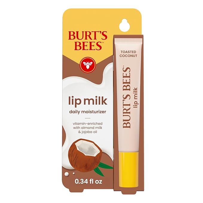 Burt’s Bees Lip Milk, Daily Lip Moisturizer, Toasted Coconut, Vitamin Enriched Moisturizing Lip Balm with Almond Milk and Jojoba Oil, Hydrating for Softer Lips, 1 Tube, 0.34 Fl Oz