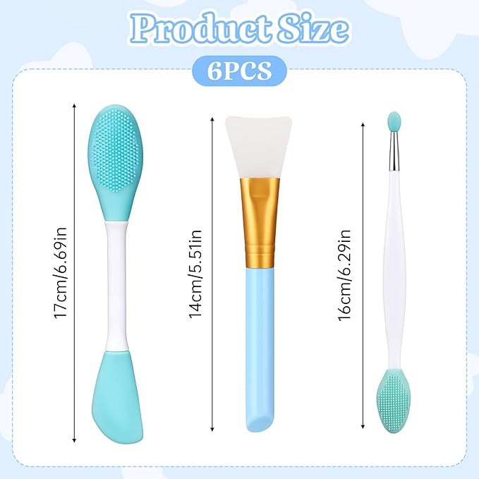 6Pcs Silicone Scrubber Set, 2 Pcs 2 in 1 Double-Sided Facial Scrubber Brush Tool, 2pcs Face Mask Brush for Pore Cleansing, Makeup Skincare Removal, Remove Blackheads, Men & Women