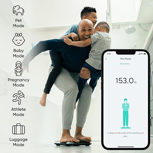 Wyze Smart Scale X - Digital Bathroom Scale for Body Weight, BMI, Body Fat, Muscle Mass, Heart Rate Monitor | Sync with Health Apps | for People, Baby & Pet, 400 lbs (Black)