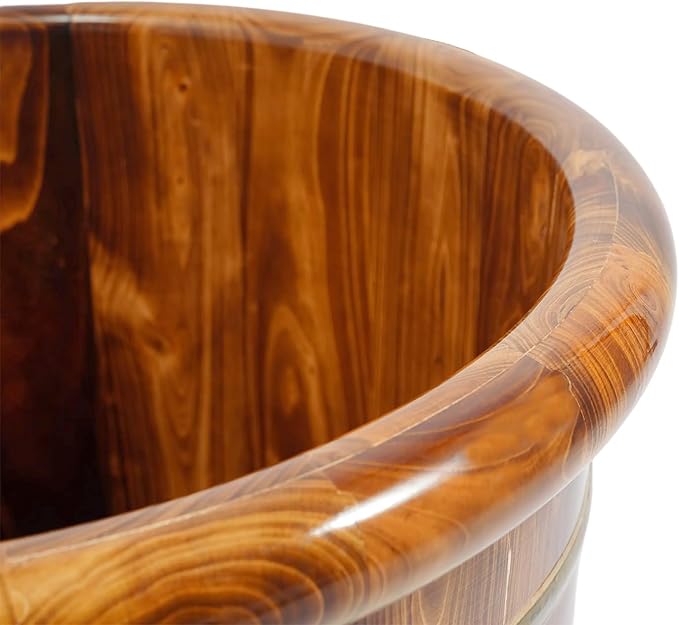 Wooden Foot Bath Bucket Foot Soaking Bath Basin with Lid Wood Footbath Barrel with Massage Beads Plate Pedicure Barrel for Spa, Massage, Sauna 15.75 * 15.75in (Brown)